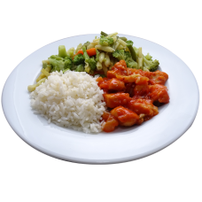 Kip pilav met Franse groentemix en witte rijst (zout/natrium arm)